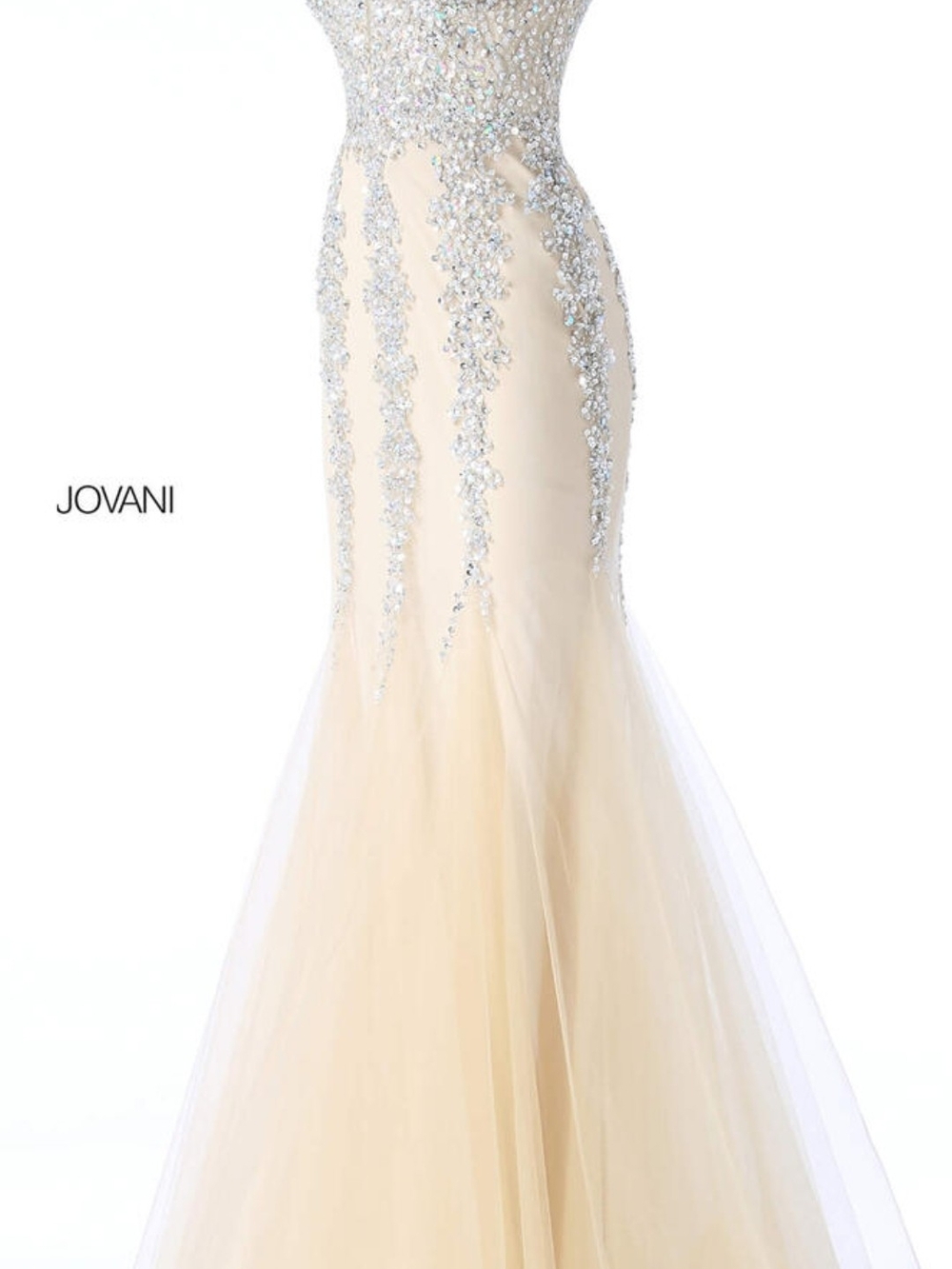 Jovani Champagne Embellished Mermaid Evening Dress